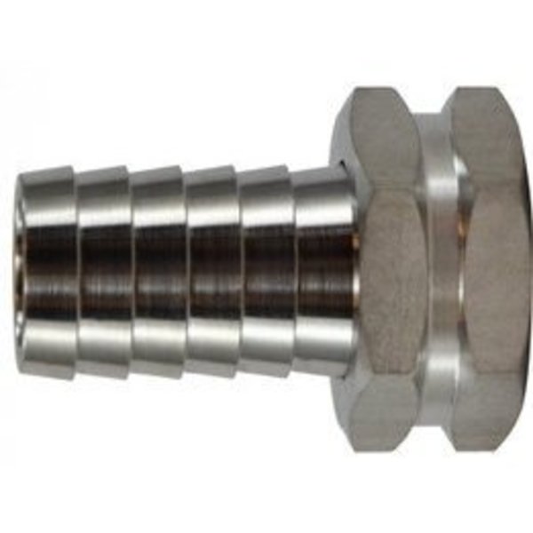 Midland Metal Hose Swivel Adapter, Adapter, 12 x 34 Nominal, Barb x FGH, 118 Hex, 75 psi, 35 to 100 deg F, 31 30032SS